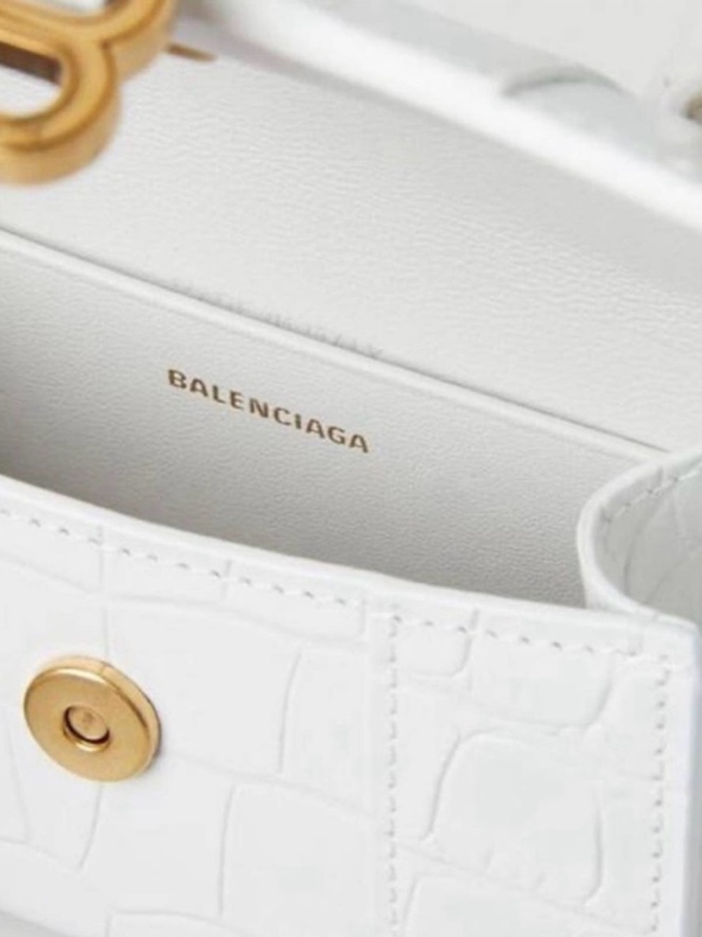 Balenciaga White Croc-Embossed Top Handle Hourglass Nano Bag - Picture 5 of 5